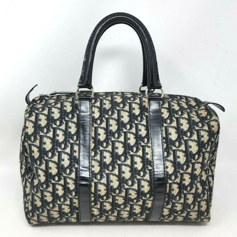 Christian Dior Oblique Saddle Navy Canvas Leather Boston Speedy Hand Bag Auth - Picture 2 of 11